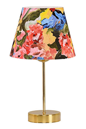 Star Gold Ayaklı Abajur Yağlı Boya Sanat Desenli Kumaş Başlık Yatak Odası Salon Masa Lambası 2 Adet