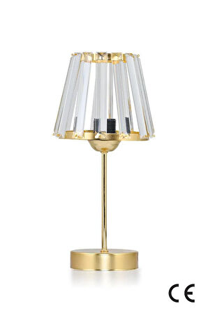 Kristal Cam Başlıklı Metal Ayaklı Gold Abajur Yatak Odası Gece Lambası Oturma Odası Aydınlatma