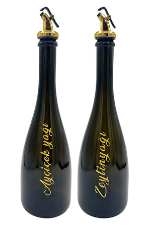 Amber Renk Kabartma Baskılı 750 ML Cam Yağdanlık Şişe 2'li Sofra Mutfak Sunum Sosluk