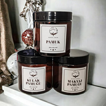 Plastik Amber Renk Kavanoz Banyo Düzenleyici 3lü Set Şık Makyaj Kulak Pamuğu Kabı