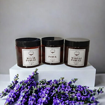 Plastik Amber Renk Kavanoz Banyo Düzenleyici 3lü Set Şık Makyaj Kulak Pamuğu Kabı