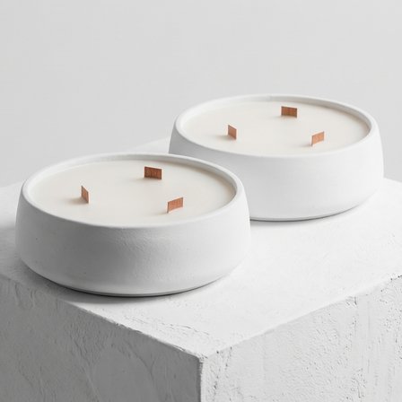 Okyanus Kokulu Dekoratif Beton Mum Yuvarlak Yatay Form Üç Fitilli Mum 250 Gr