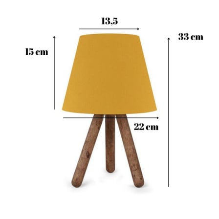Pratik Tripod Lambader ve İki Adet Ahşap Üç Ayaklı Abajur Ceyiz Seti Sarı Kumaş