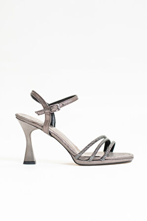 Kadın Abiye İnce Yüksek Topuklu Platform 3 Üç Bantlı Taşlı Bilekten Bağlı Tokalı Gece Ayakkabı 6001