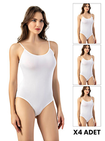 evivaSecret 4 Adet İp Askılı Kadın Beyaz Çıtçıtlı Body Zıbın - 6001-X4B