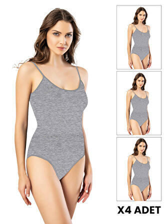 evivaSecret 4 Adet İp Askılı Kadın Gri Çıtçıtlı Body Zıbın - 6001-X4G