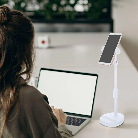 İpek Yıldızı® Masa Üstü Tablet ve Telefon Tutucu Plastik Aparat Beyaz Telefon Standı