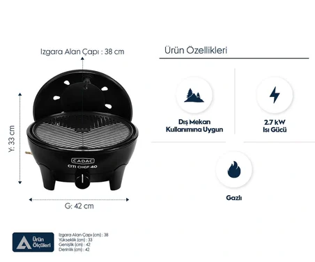 Cadac Citi Chef 40 Gazlı Mangal-SİYAH