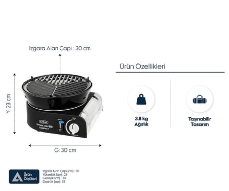 Cadac Safari Chef Compact 30 Kartuşlu Gazlı Izgara