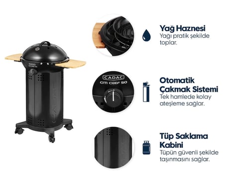 Cadac Citi Chef 50 Gazlı Barbekü - Kapaklı, Taşınabilir, Siyah, Kolay Montaj Mangal