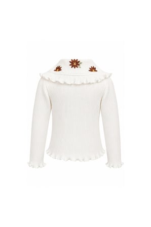 Kız Çocuk Çiçek Nakışlı Fırfır Yaka Düğmeli Bluz ve Kadife Etek Takım