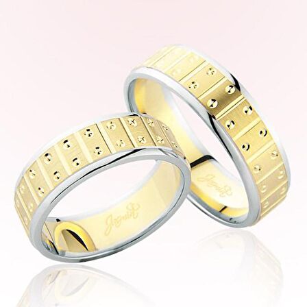 Sarı Beyaz Desenli Altın Alyans 6002