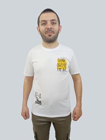 Erkek Outside Sıfır Yaka Basic Beyaz Tişört
