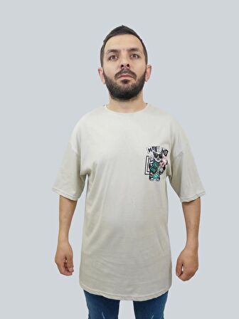 Erkek Hey Oversize Bisiklet Yaka Taş Tişört