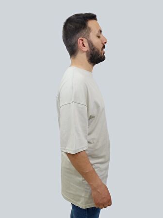 Erkek Hey Oversize Bisiklet Yaka Taş Tişört