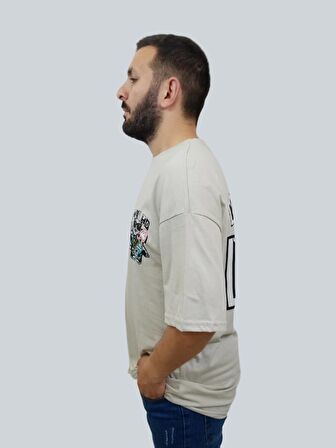 Erkek Hey Oversize Bisiklet Yaka Taş Tişört