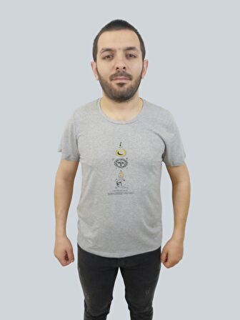Erkek Astrology Sıfır Yaka Basic Gri Tişört