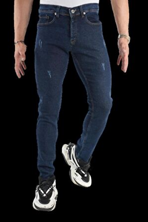 Erkek Dar Paça Desturalı New Lacivert Kot Pantolon