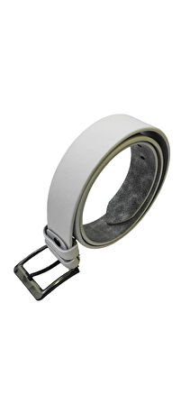 Erkek Suni Deri 4 cm Kot Ve Kanvas Pantolon Beyaz Kemer