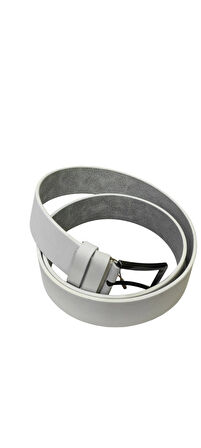 Erkek Suni Deri 4 cm Kot Ve Kanvas Pantolon Beyaz Kemer