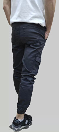 Erkek Jogger Beli ve Paçası Lastikli Keten Antrasit Kargo Pantolon