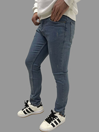 Erkek Dar Paça Tırtıklı NewOne SkyBlue Kot Pantolon