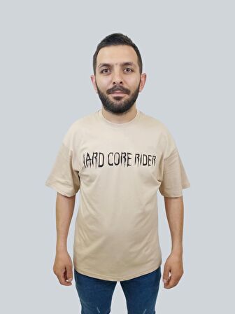 Erkek Hardcore Oversize Bisiklet Yaka Sütlü Kahve Tişört
