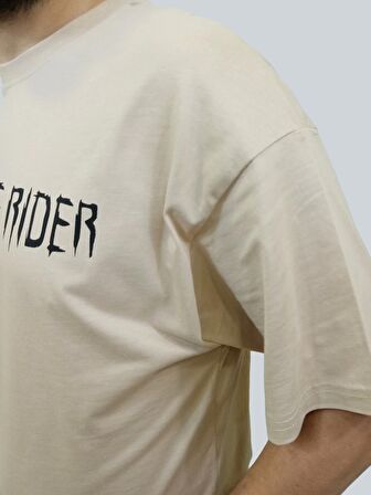 Erkek Hardcore Oversize Bisiklet Yaka Sütlü Kahve Tişört