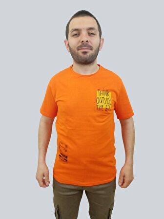 Erkek Outside Sıfır Yaka Basic Turuncu Tişört