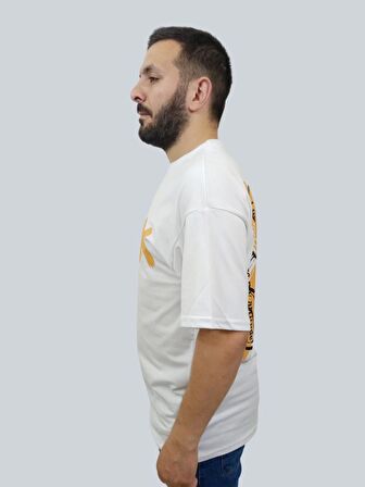 Erkek Crossed Out Oversize Bisiklet Yaka Beyaz Tişört