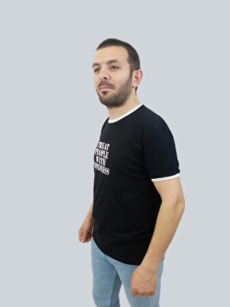 Erkek Kindness Sıfır Yaka Basic Siyah Tişört
