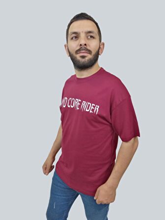 Erkek Hardcore Oversize Bisiklet Yaka Bordo Tişört