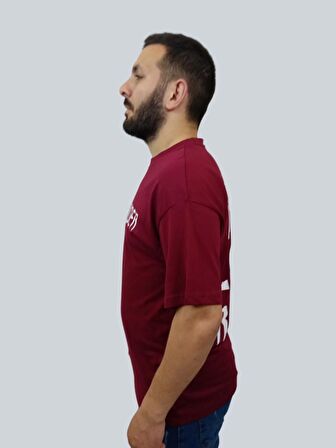 Erkek Hardcore Oversize Bisiklet Yaka Bordo Tişört