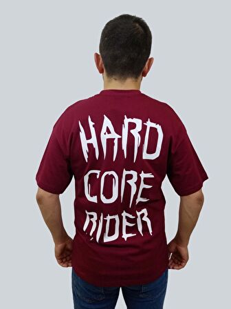 Erkek Hardcore Oversize Bisiklet Yaka Bordo Tişört