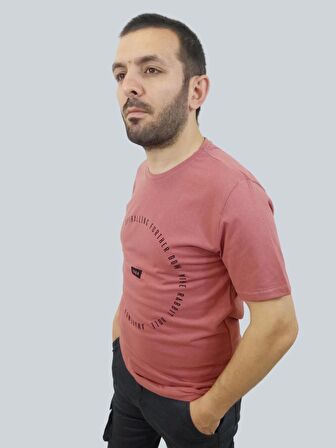 Erkek Spıralling Sıfır Yaka Basic Gül Kurusu Tişört