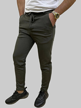Erkek Runner Jogger Düğmeli Fermuarlı Bağcıklı Haki Kargo Pantolon