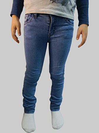 Erkek Çocuk Denim Füme Tırtıklı Ligralı Kot Pantolon