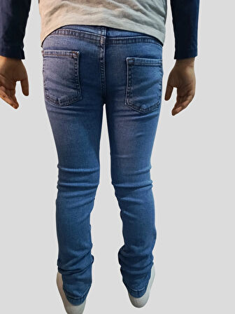 Erkek Çocuk Denim Füme Tırtıklı Ligralı Kot Pantolon