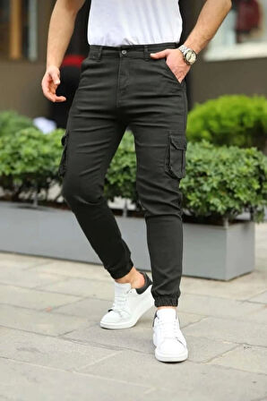 Erkek Körüklü Cep Ve Paça Ribana Detaylı Haki Keten Kargo Pantolon