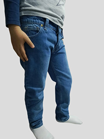 Erkek Çocuk Denim Mavi Düz Ligrasız Kot Pantolon