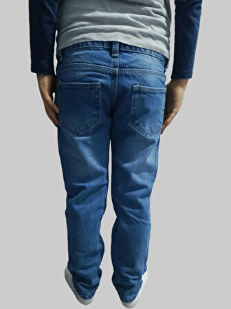 Erkek Çocuk Denim Mavi Düz Ligrasız Kot Pantolon