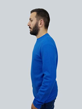 Erkek Waffle Uzun Kol Saks Mavisi Sweatshirt