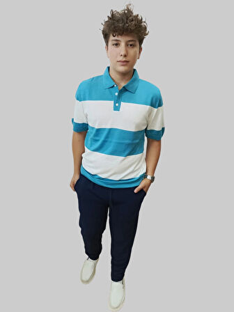 Erkek Beli Lastikli Bağcıklı Çakıl Taşlı Sahte Patlı Lacivert Jogger Pantolon