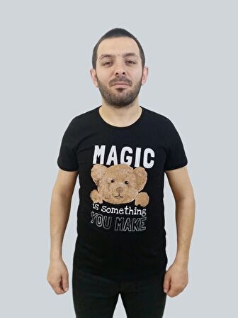 Erkek Magic Sıfır Yaka Siyah Tişört