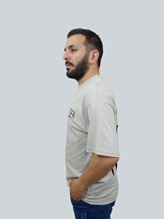 Erkek Hardcore Oversize Bisiklet Yaka Açık Gri Tişört
