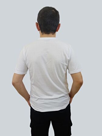 Erkek Hawaii Sıfır Yaka Basic Beyaz Tişört