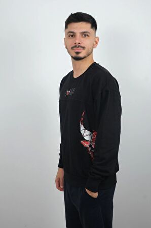 Erkek Sıfır Yaka Bulls Sweatshirt Siyah