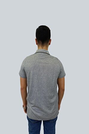 Erkek Striped Polo Yaka Gri Siyah Noktalı Tişört