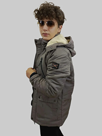 Erkek Kışlık Çıkma Kapüşonlu Vizon Kaban Parka