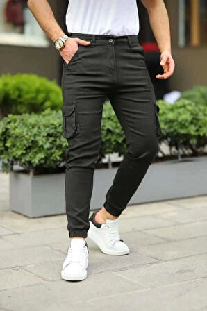 Erkek Körüklü Cep Ve Paça Ribana Detaylı Haki Keten Kargo Pantolon